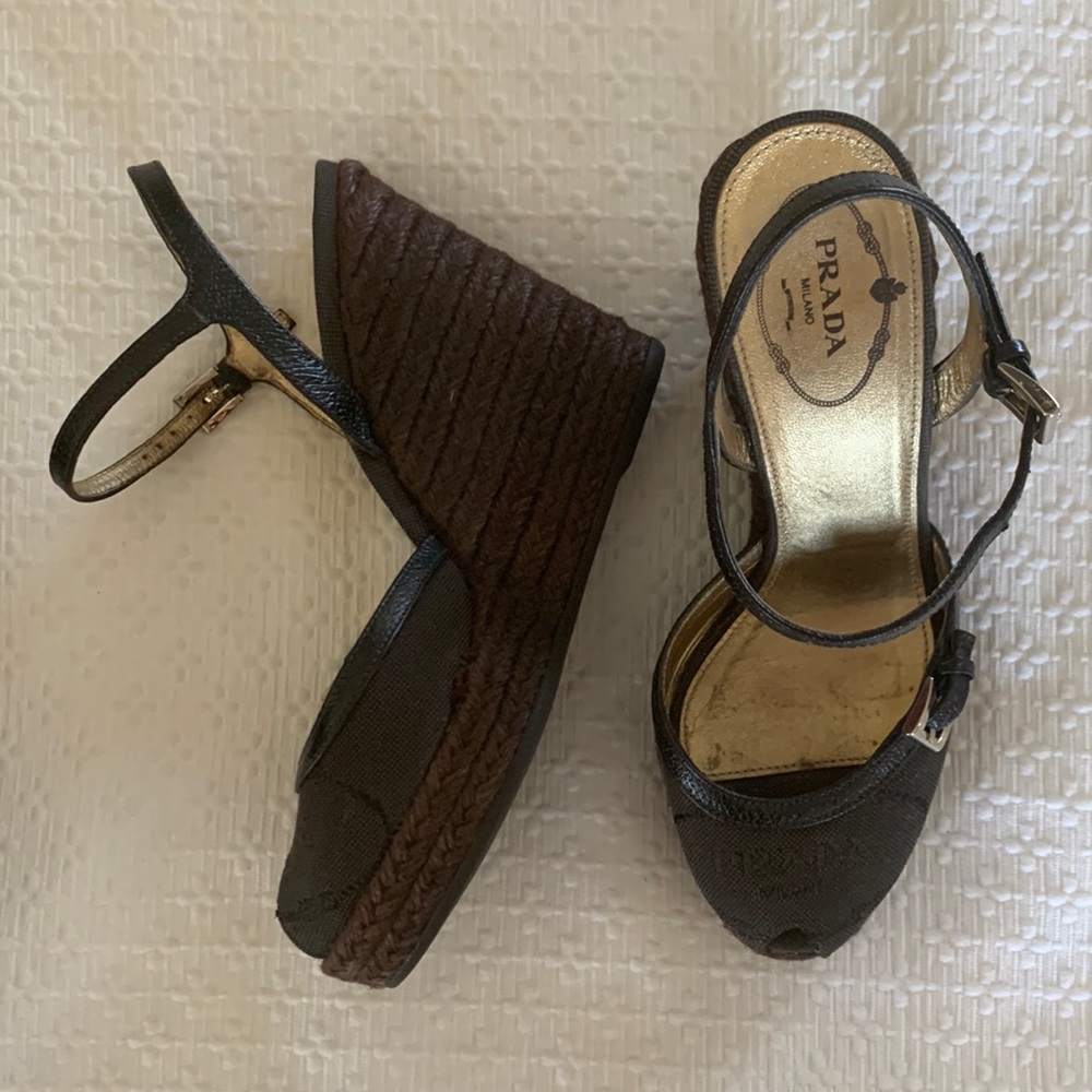 Prada logo jacquard platform espadrille wedges